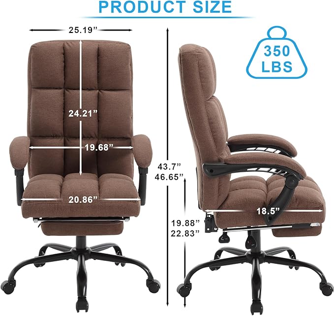 Erogonomic Reclining Office Chair with Footrest, High Back Fabric Cute Comfortable Recliner Office Desk Chair with Leg Foot Rest for Women,Brown