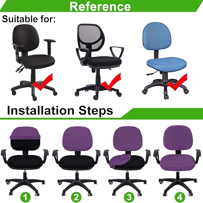 Smiry Stretch Jacquard Office Computer Chair Covers, Removable Washable Universal Desk Rotating Chair Slipcovers Protector, Seat + Backrest Cover, Purple