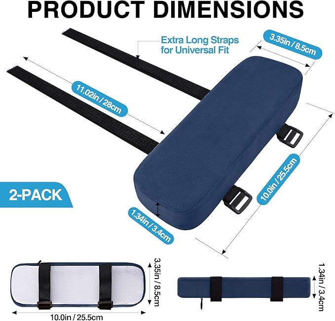 Smiry Ergonomic Office Chair Armrest Pads, Memory Foam Arm Rest Covers, Non-Slip Armrest Cushion with Adjustable Buckles and Straps, Elbow Relief for Desk, Gaming & Wheelchair (Navy, Set of 2)