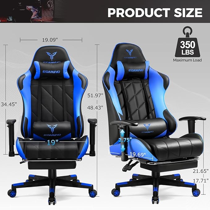 Gaming Chair, Big and Tall Video Game Chair with High Back PU Leather, Home Office Ergonomic Computer Chair with Footrest, Adjustable Height, 360° Swivel Wheels for Adults and Teens