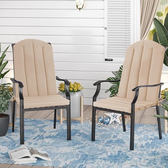 Adirondack Chair Cushion Set of 2 Indoor Outdoor Furniture Cushions Rocking Chair Cushions with Straps Replacement Folding Patio Chair Pad,19.7x18.9x1.5 Inch（Khaki）