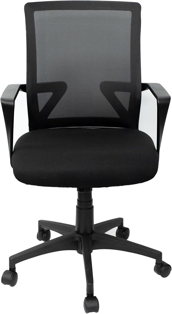 Techni Mobili Ergonomic Mesh Office Chair, Breathable Black Task Chair for Home Office or Study with Adjustable Height & Tilt, Affordable Desk Chair with Lumbar Support, Swivel Base & Armrests