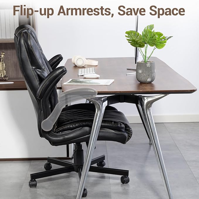 Executive Office Chair Big and Tall 400LBS - Ergonomic Comfy Heavy Duty Extra Wide Seat Home Office Desk Chair w/Flip Arm Rest, Rocking Function, Lumbar Support, Black