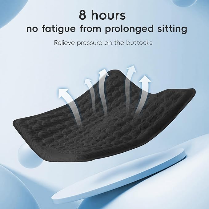 BABUR Gel Seat Cushion, Long Sitting Cooling Gel Hip Cushion, Breathable Anti Slip Office Chair Cushion, Car, Wheelchair, Travel - Black