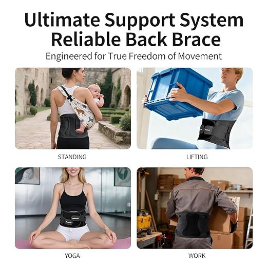 Lower Back Brace for Women Men, Adjustable Lumbar Support with 3D Pad, Breathable Ergonomic Support Belt with Metal Stays for Work, Lifting, Drive, Black,Size XL,Waist 45"-52"