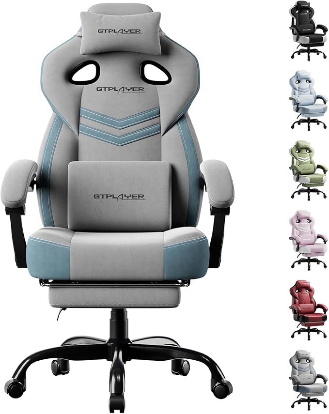 GTPLAYER Gaming Chairs for Adult - Ergonomic Big & Tall Gaming Seat with Footrest & Lumbar Support, Comfortable Office Chair 90-155° Reclining - Heavy Duty Wide Computer Seat, Grey