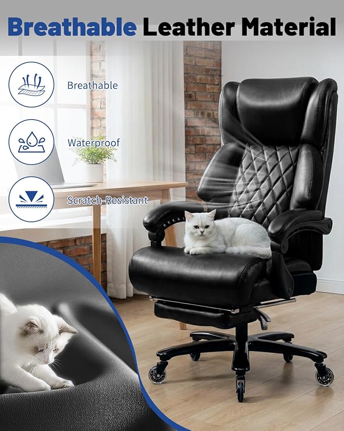 800lbs Big and Tall Office Chair, Reclining Office Chair with Foot Rest, Desk Chair for Heavy People, Large Computer Desk Chair, Heavy Duty Office Chair with Quiet Rubber Wheel and Extra Wide seat