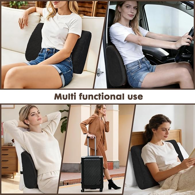 Large Lumbar Cushion Lumbar Support Pillow, Ergonomic Lumbar Pillow with Machine Washable, Help Relieve Pain of Back, Lumbar, Tailbone and Sciatic Nerve Support. (Black)