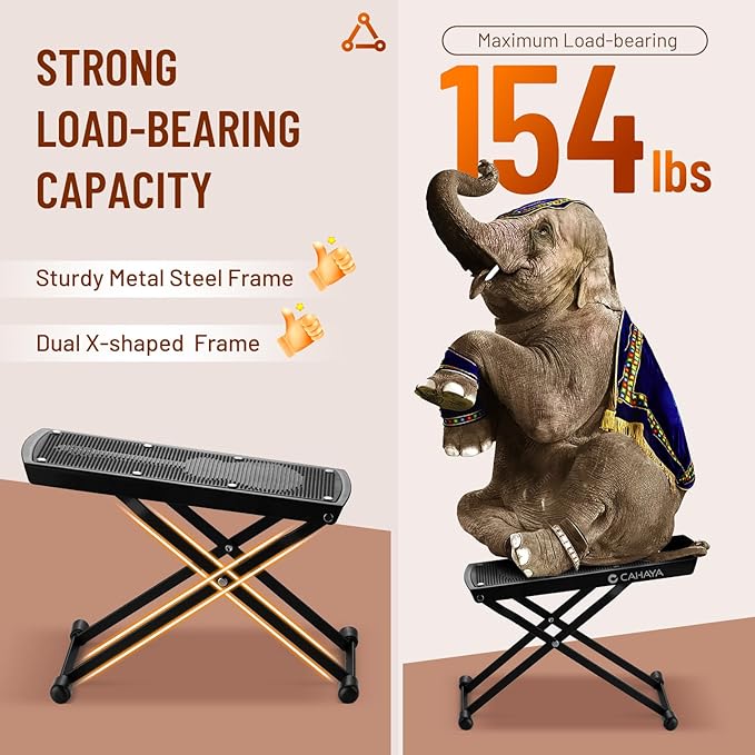 CAHAYA Guitar Foot Rest Stool - 6 Position Height Adjustable Footstool with Non-Slip Rubber Pad for Classical Acoustic Electric Bass Guitar Player Black