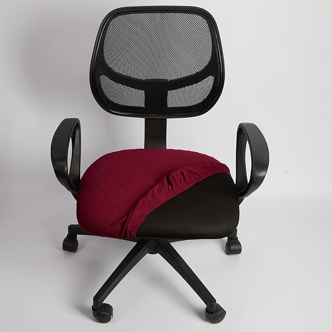 Melaluxe Stretch Jacquard Office Chair Cover, Removable Washable Desk Chair Cover Rotating Chair Seat Slipcover, Wine Red