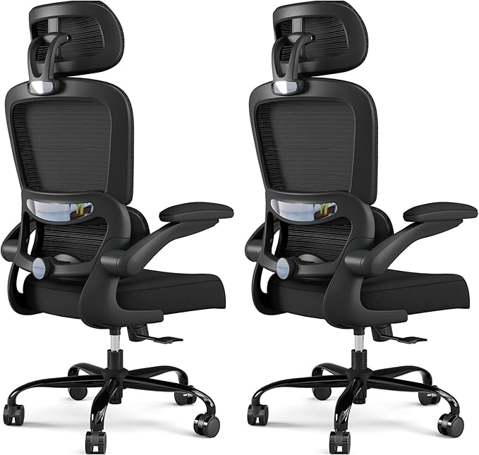 TRALT Office Chair Ergonomic Desk Chair, 330 LBS Home Mesh Office Desk Chairs with Wheels, Comfortable Gaming Chairs Black, Pack of 2