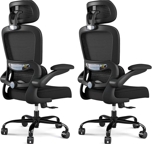 TRALT Office Chair Ergonomic Desk Chair, 330 LBS Home Mesh Office Desk Chairs with Wheels, Comfortable Gaming Chairs Black, Pack of 2