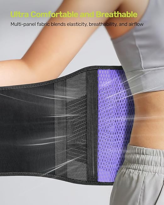 Rakiie Slim Back Brace for Lower Back Pain Relief, Lightweight & Breathable Back Support Brace for Men Women, Ergonomic Light Lumbar Support for Everyday Wear, Purple XXL