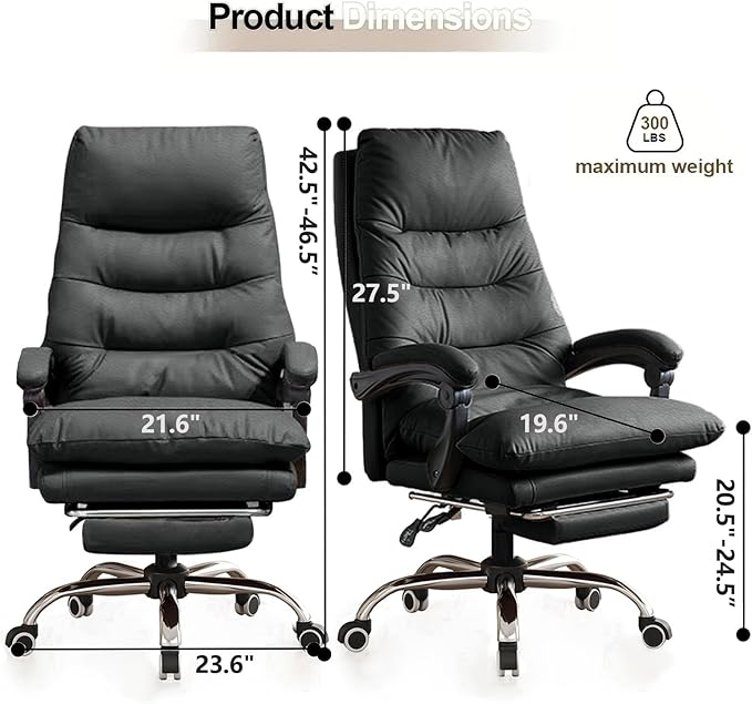 Office Chair with Foot Rest Adjustable Height Soft Padded Desk Chair High Back Computer Chair for Home, Office