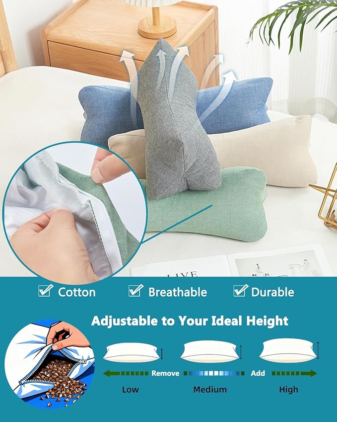 Adjustable Buckwheat Neck Pillow for Back Sleepers – Cylinder Cervical Support Bolster Relieves Neck Pain, Cooling Fill, Roll Pillow Ideal for Office Nap, Travel Home, 6"x15", Blue
