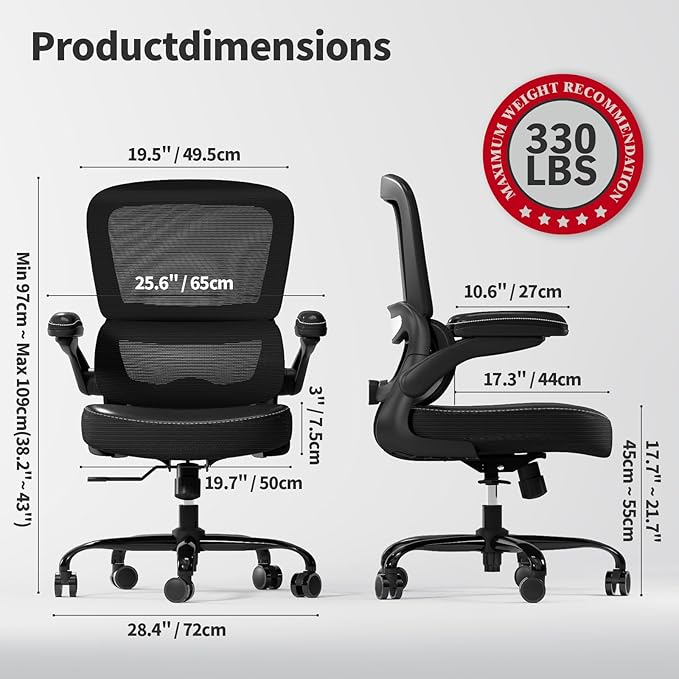 TRALT Ergonomic Office Chair - Desk Chair with Adjustable Headrest Lumbar Support Computer Chair - Mesh Comfy Chair with Flip-up Armrests - Gaming Chair for Adults Home Office PU, Black, Pack of 8