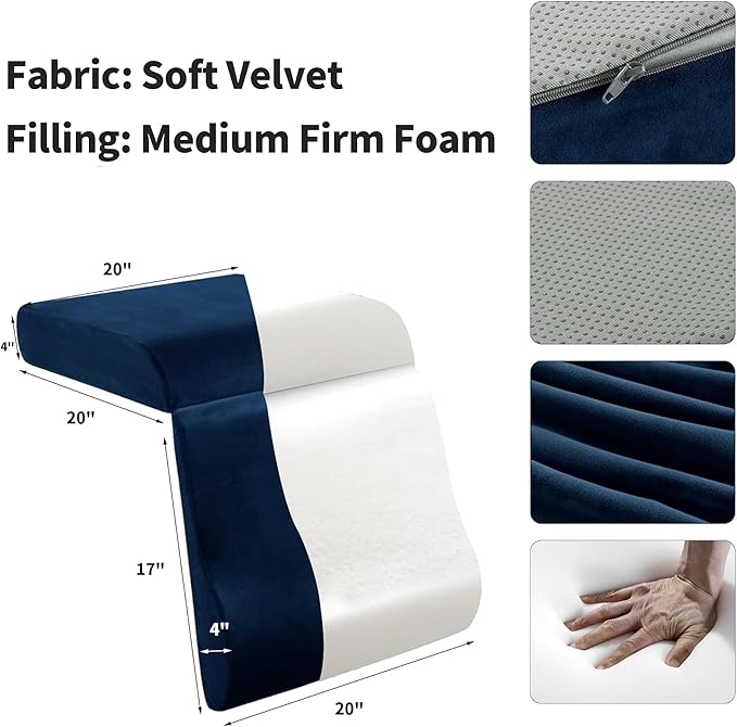 HOMBYS Foam Recliner Cushion with Leg Pillow for Elderly Large Square Seat Cushion Wave Shape Footrest for Armchairs Couch, Medium Thick & Supportive, Non-Slip Design, Sapphire Blue