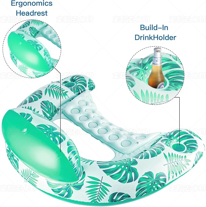 COOLCOOLDEE Pool Float with Canopy, Cup Holder - XL Pool Chair Lounge Float with Adjustable Sun Shade Cover, Drink Holder, Ergonomic Headrest,Inflatable Pool Float for Adults