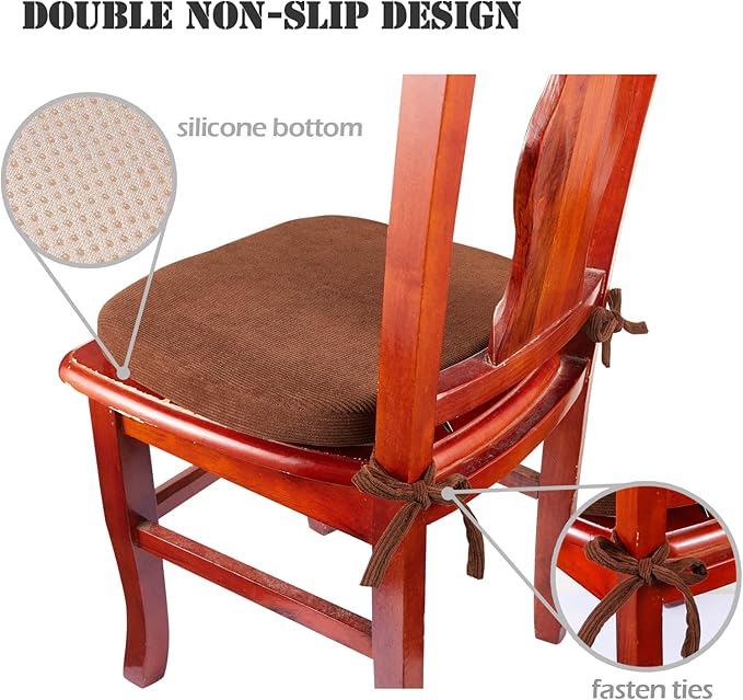 Big Hippo Chair Pads Memory Foam Chair Cushion with Ties for Dining Chair Non Slip Kitchen Pads and Dining Room Seat Cushion with Machine Washable Cover - 17"x16" (Brown)