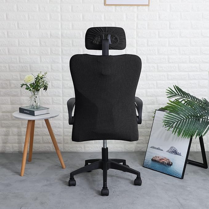 FORCHEER Ergonomic Office Chair Covers Set with Headrest Cover Water Repellent Managerial Chair Cover for Office Executive Chair，Black