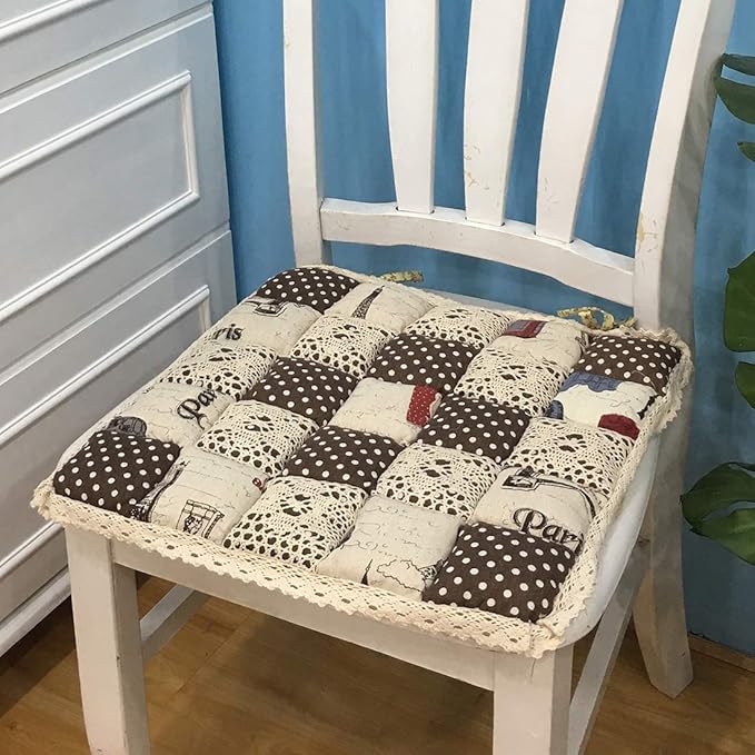 vctops Patchwork Chair Pad with Ties No Slip Lace Trim Chair Cushion Farmhouse Floral Print Kitchen Dining Seat Cushion (611, 16"x16")