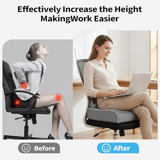 Thick Chair Cushions, Office Booster Seat Cushion to Tailbone Pain Relief, Non Slip Memory Thick Foam Cushion with Carry Handle 6"-Grey