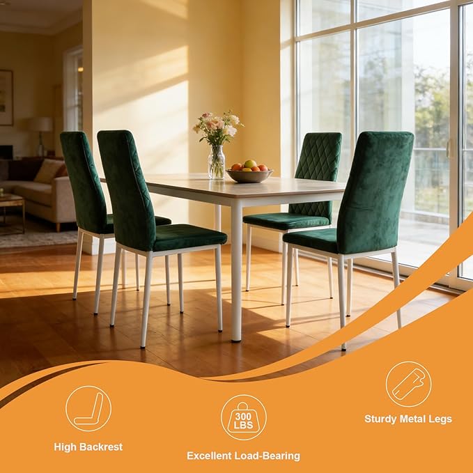 Lightdot Dining Chairs Set of 2, Moden Kitchen Table Chairs with Mental Legs and Padded Seat for Dining Room/Kitchen/Living Room/Restaurant, Green