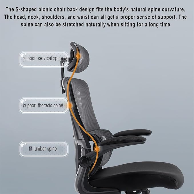 Mesh Computer Chair, Home Office Desk Chair, High Back Swivel Task Chair with Lumbar Support, Adjustable Height, Armrest,Headrest(Black)