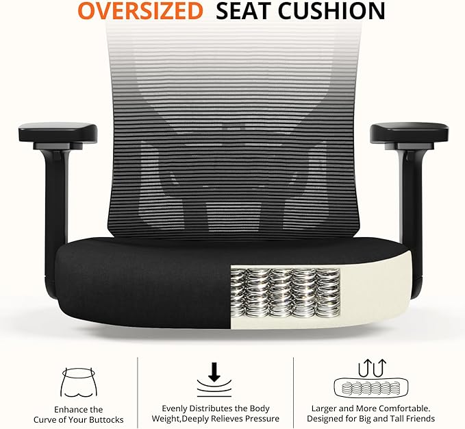 500 lbs Big and Tall Office Chair, Heavy Duty Mesh Desk Chairs with Comfort Spring-Supported Extra-Wide Seat Cushion, 3D Armrests, Ergonomic Breathable Computer Chair for Heavy People