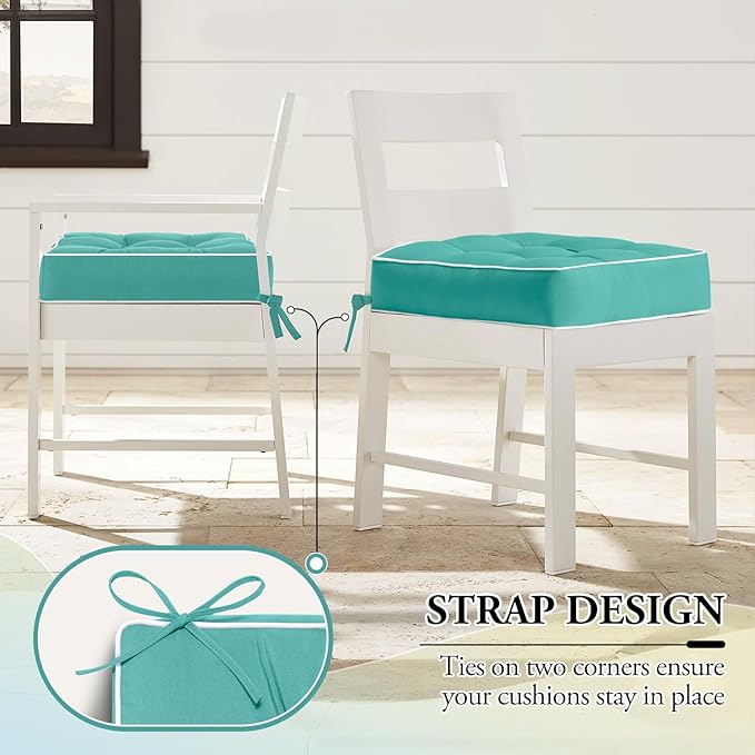 Wellsin Outdoor Chair Cushions Set of 2, Patio Cushions for Outdoor Furniture, Tufted Waterproof Outdoor Chair Pads, 17 x 17 Inch, Teal