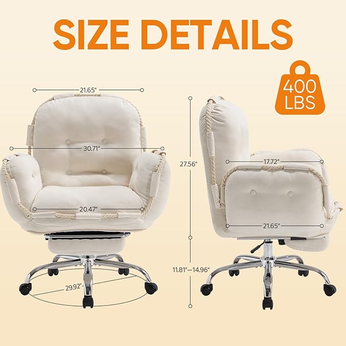Criss Cross Office Chair with Foot Rest Flip Armrests for Pets and Comfortable Cross Legged Office Chairs for Women Reclining Office Chair Desk Chair Comfy Vanity Chair with Back and Wheels Beige