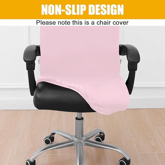 Smiry Stretch Printed Office Computer Chair Covers, Universal Desk Rotating Chair Slipcovers Removable Washable, Soft Fit Anti-Dust Spandex Protector Cover with Zipper, Pink