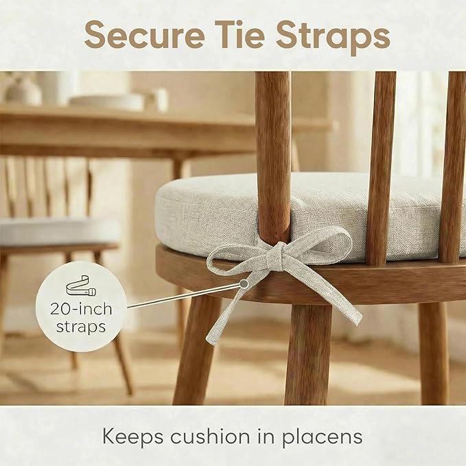 2 Pack Beige Winsor Chair Cushions with Ties, Dining Kitchen Chair Seat Pads Non Slip Removable Washable Cover 17"x16"