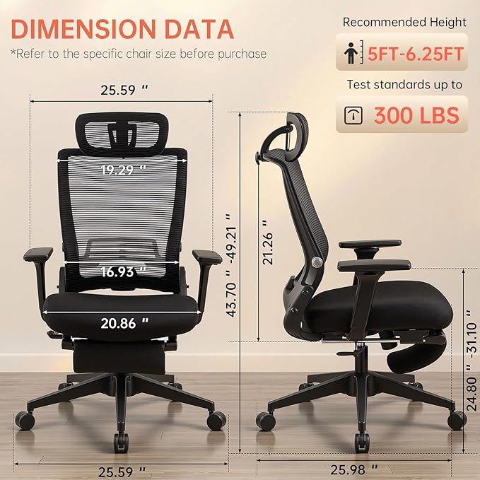 Foldable Office Chair with Foot Rest, Ergonomic Office Chair with Adjustable Lumbar Support, Headrest, Armrest, Home Office Desk Chairs for Space Saving, Work from Home, Black