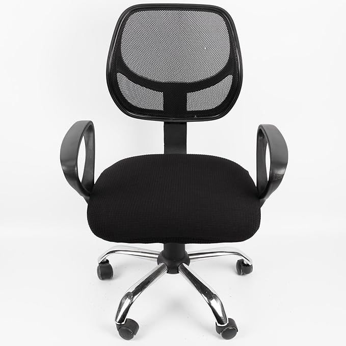 Melaluxe Stretch Jacquard Office Chair Cover, Removable Washable Desk Chair Cover Rotating Chair Seat Slipcover, Black