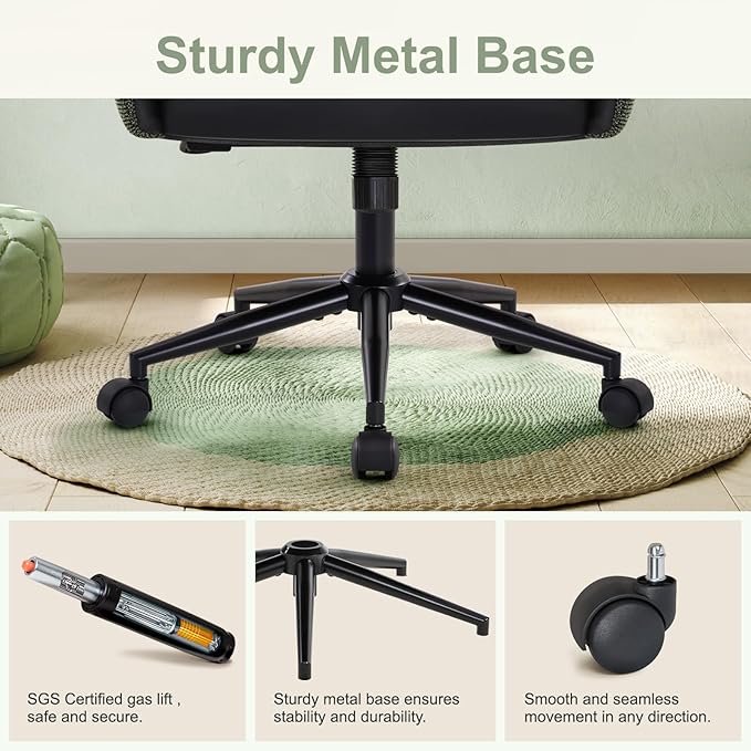 IWMH Modern Office Desk Chair, Criss Cross Chair with Wheels and Arms, Height Adjustable Swivel Office Chair for Home Office, Living Room, Bedroom, Green & Black