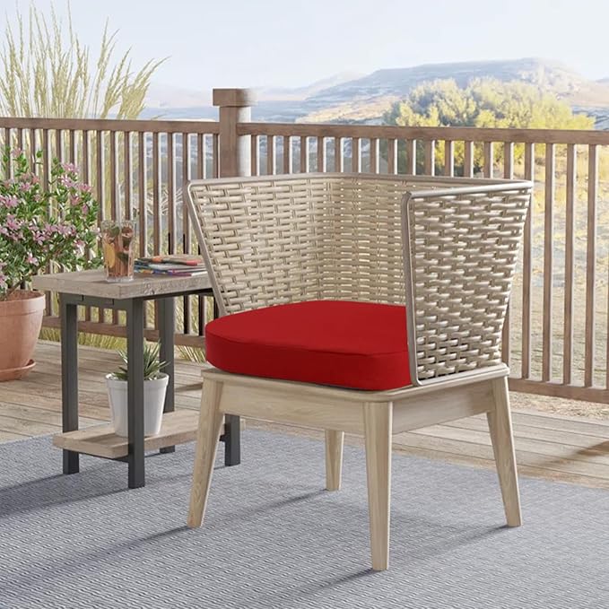 idee-home Outdoor Chair Cushions Set of 4, 17" x 17" Thick D-Shaped Patio Furniture Outdoor Seat Cushions Waterproof with Ties, Dining Pads