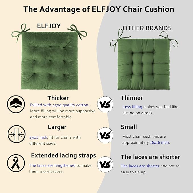 ELFJOY Rocking Chair Cushion Large Rocking Chair Pads with Ties Premium Tufted High Back and Seat Cushion 2 Piece Set Green