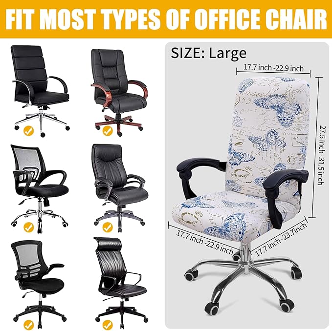 Smiry Stretch Printed Computer Office Chair Cover with Armrest Covers, Soft Fit Universal Removable Washable Desk Rotating Chair Slipcovers, Anti-Dust Spandex Protector with Zipper, White
