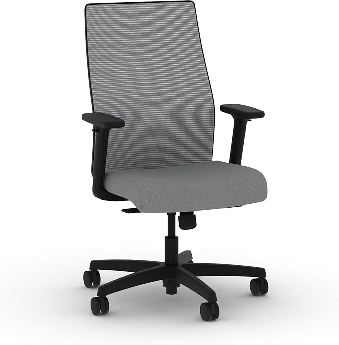 HON Ignition 2.0 Mid Back Task Chair, Standard Synchro-Tilt Control, Office Chair with Lumbar Support, Height and Width Adjustable Arms, Black Frame, Frost