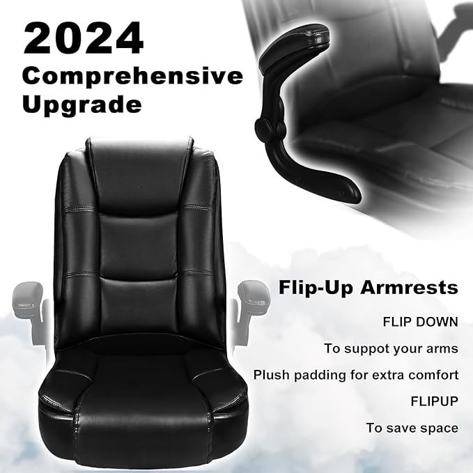 OFIKA Leather Office Desk Chair,Ergonomic Office Chair with Lumbar Support,Computer Chair,Executive Leather Chair with Padded Flip-up Arm,Adjustable Armrests, Gray,275LBS