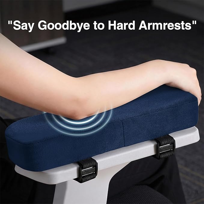Smiry Ergonomic Office Chair Armrest Pads, Memory Foam Arm Rest Covers, Non-Slip Armrest Cushion with Adjustable Buckles and Straps, Elbow Relief for Desk, Gaming & Wheelchair (Navy, Set of 2)