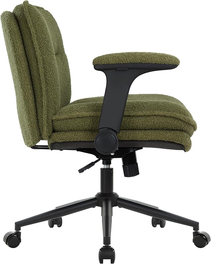 Criss Cross Legged Office Chair with Wheels and Flip-Up Arms, Ergonomic Wide Seat Desk Chair with Thick Padded, Height Adjustable Criss Cross Chairs for Home Office, Bedroom,Vanity,Green