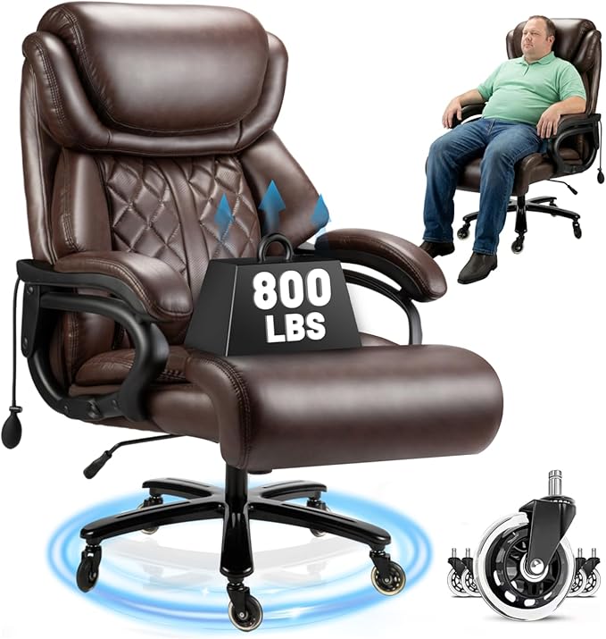 Big and Tall Office Chair 800lbs- High Back Executive Computer Chair for Heavy People with Adjustable Lumbar Support and Quiet Wheels- Large Desk Chair for Home Office