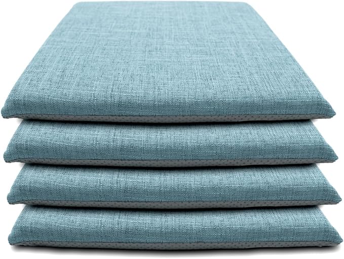 Lifup 4 Pack Chair Cushion Memory Foam Pads, Square Non-Slip Thick Dining Chair Cushions with Ties and Removable Cover for Home Office Restaurant Chair Pads Blue 15 x 14 Inch