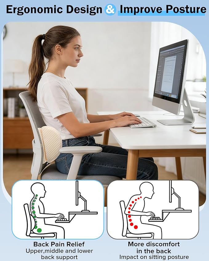 Lumbar Support Pillow for Bed for Back Pain Relief, Adjustable Lower Back Pillow for Sleeping, Memory Foam Back Support Pillow for Side & Back Sleepers, Washable Cover
