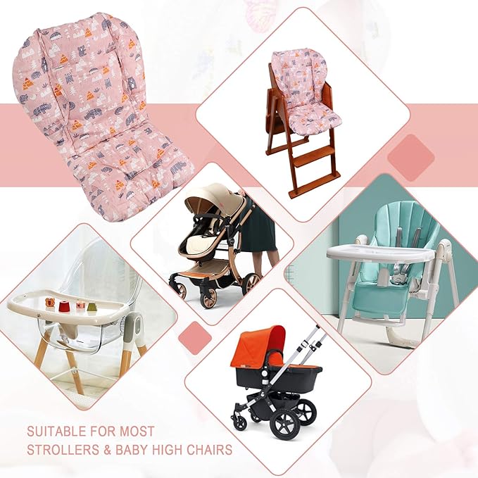 High Chair Pad, High Chair Cushion, seat Cushion, Breathable Pad, with Baby High Chair Seat Belt, 2 Pieces, Soft and Comfortable, Make The Baby More Comfortable (Pink Animal Pattern)
