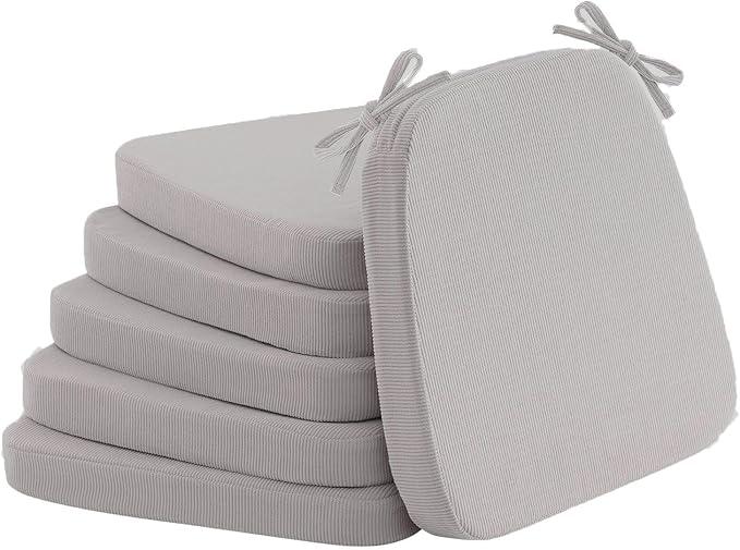 2'' Thick High-Density Foam Indoor Chair Cushions | Dining Chair Pads with Ties, Removable Washable Cover, Kitchen Chair Cushions 17"x16",Light Gray 6 Pack