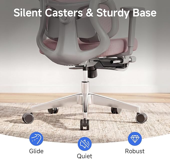 Ergonomic Office Chair with Footrest, 4D Armrests & Dynamic Lumbar Support, High Back Mesh Desk Chair with Adjustable Headrest, Reclining Computer Chair 380lbs for Long Hours (Pink)