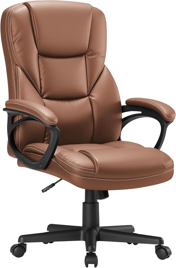 Shahoo Ergonomic Office Chair Executive PU Leather Chair with Comfortable Head Rest, Thickened Cushioned Armrest and Lumbar Support for Office & Home, Light Brown